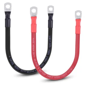 6 AWG Flexible 600V Uninsulated Battery Cable 5/16″ Terminals OFC Pure Copper Inverter Welding Automotive Solar RV Motorcycle