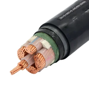 Copper core XLPE insulated and sheathed shielded power cable consisting of 3 single cores with strong heat aging resistance