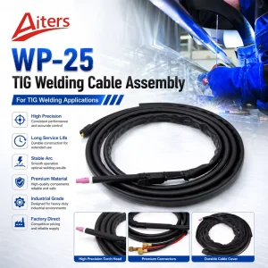 Customized Length Air Water Cooled Copper and Plastic Argon TIG Welding Complete Torch with Protective Sleeve Cable WP25