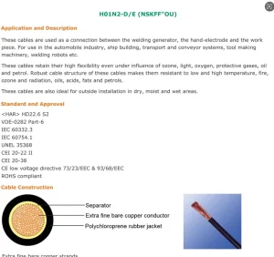 H01N2 D H01N2 E Copper Conductor PVC Insulation IP65 Rated Welding Cables for Automotive Shipbuilding High Temp Fire Resistant
