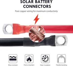 Heavy Duty 2AWG Pure Copper Battery Cable 180° Flexible Hexagonal Crimped Inverter Wire For RV Marine Solar Golf Cart Truck