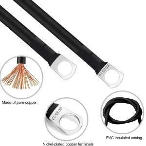 Heavy Duty 2AWG Pure Copper Battery Cable 180° Flexible Hexagonal Crimped Inverter Wire for RV Marine Solar Golf Cart Truck