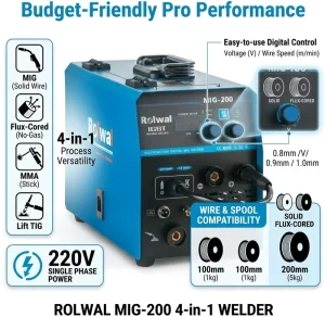 Rolwal Low Budget 4 in 1 Combo MIG Flux Cored Lift TIG MMA Welder
