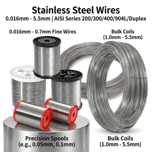 Stainless Steel Wires 0.016mm~5.5mm AISI 201 202 301 304 304L 316 316L 310 310S 410 420 430 904L 2205 2207 Stainless Steel Wire