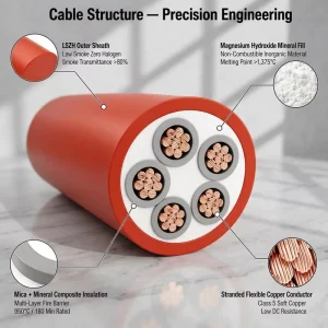 Halogen Free Low Smoke Flexible BBTRZ Mineral Insulated Power Cable 0.6/1kV For Emergency Lighting Smoke Exhaust System