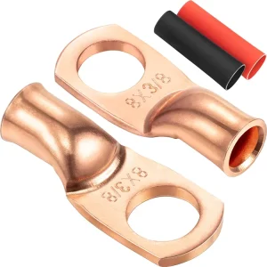 Wire Lugs 8 Gauge 8 AWG 3 8 Inch Stud Ring Terminals Heavy Duty Copper Crimp Lugs Welding Cable Bare Copper Eyelet Lug